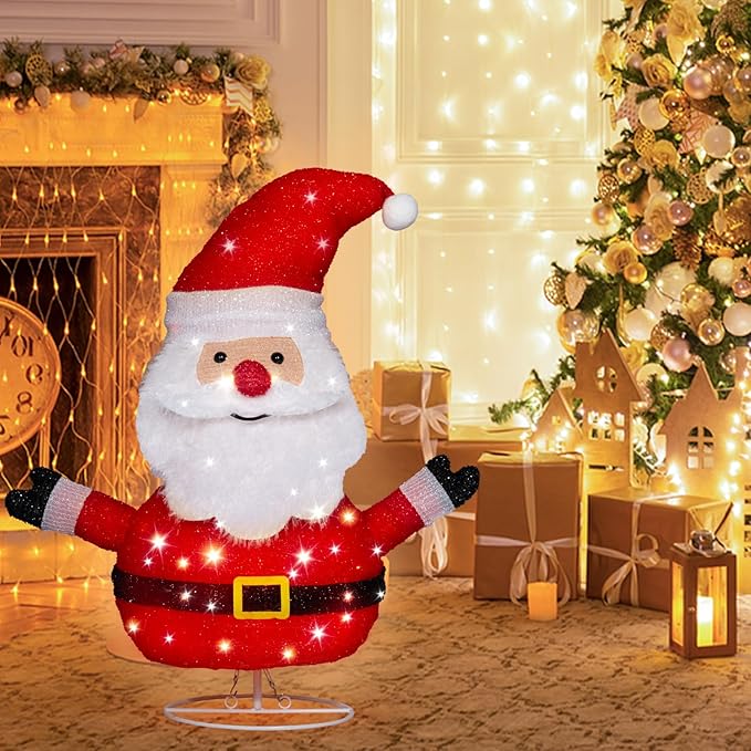 Lighted Santa Claus Christmas Decorations, Collapsible Battery Operated Santa Claus with Build in 20 LED Lights for Xmas Holiday Indoor Outdoor Lawn Yard Garden Decor