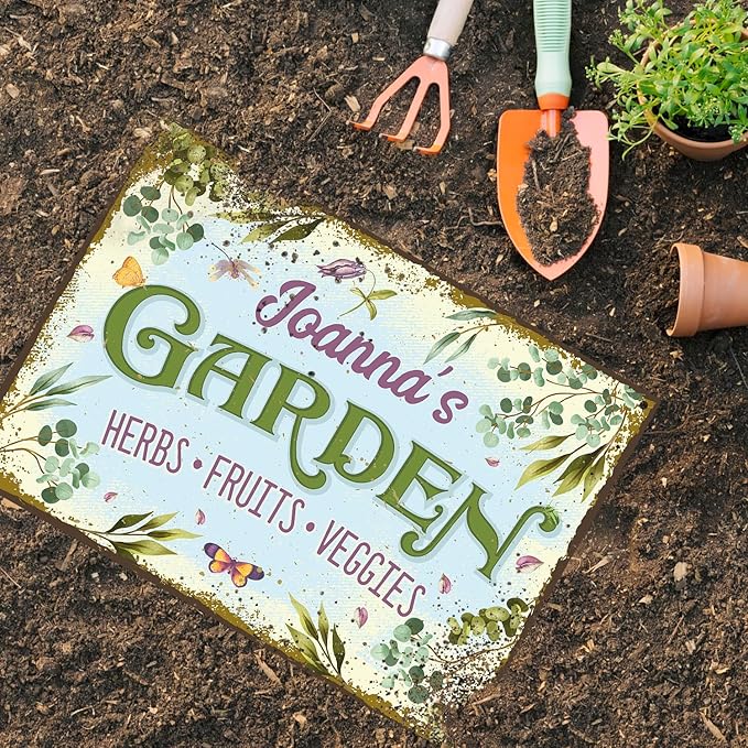Custom Garden Sign, Christmas Present, Personalized Name for Vegetable Patch and Backyard Décor Sign, 12x18 Inches, Rust Free .063 Aluminum, Fade Resistant, Made in USA by Sigo Signs