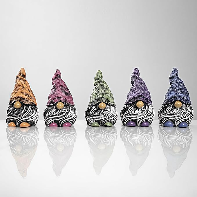 Mini Gnomes Figurines 5pcs,Gnomes Decorations for Home,Fairy Garden Accessories,Mini Garden Dwarfs for Plant pots,Resin Little Dwarfs for Fairy Yard