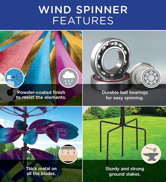 Regal Art & Gift Twister Wind Spinner – Metal Yard Decorations Outdoor | Kinetic Garden Spinner for Lawn, Pathway, or Flower Bed | Weather-Resistant Outdoor Sculpture - 71.5 Inch