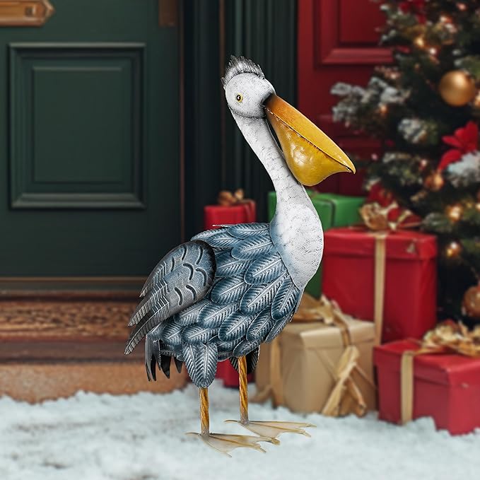TERESA'S COLLECTIONS Pelican Statues Outdoor Decor, 16.5" Coastal Ocean Bird Garden Statues & Sculptures, Metal Yard Art Lawn Ornaments for Patio, Pond, Pool, Backyard Decorations