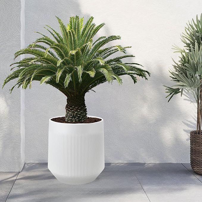 Plant Pots,Set of 2 Plastic Large Pots for Indoor Plants,Flower Pots Outdoor Planters with Drainage Hole and Seamless Saucer,(White 15Inches)
