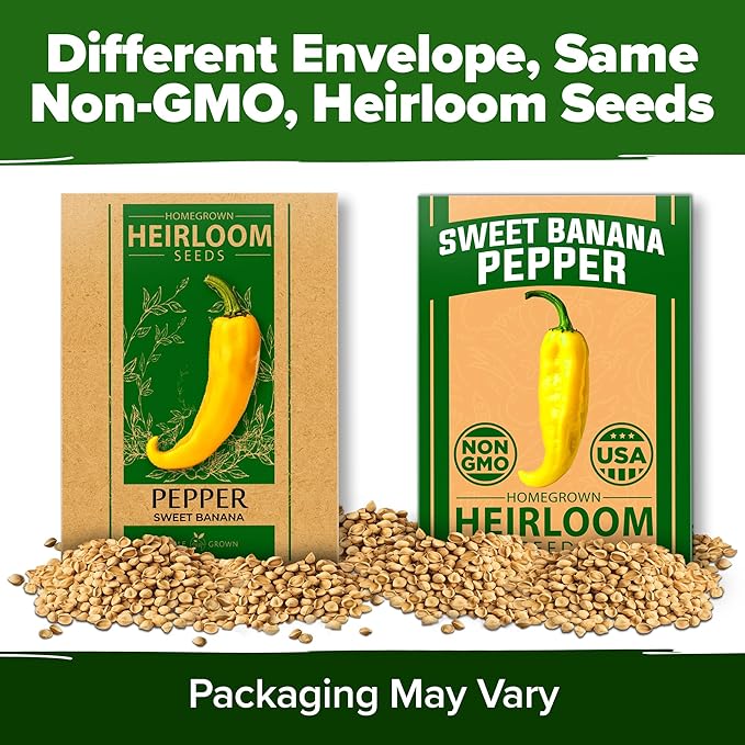 HOME GROWN Banana Pepper Seeds Pack – 94 Heirloom Vegetable Seeds – High Germination Sweet Peppers for Planting Indoors or Outdoor Garden (Capsicum annuum) (1pack)