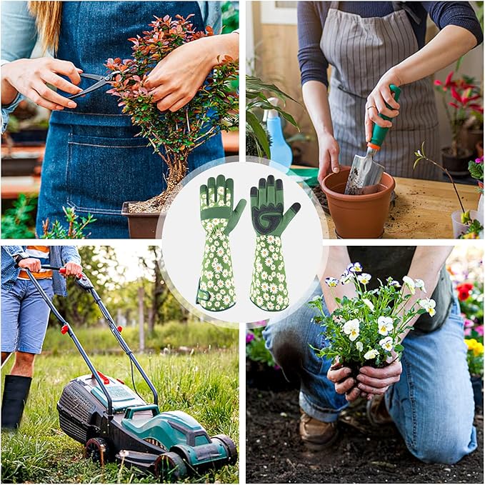PHIRAH Gardening Gloves for Women Rose Pruning Thorn Proof Breathable Touchscreen Garden Gloves Long Forearm Protection Gauntlet Adjustable Flexible Working Gloves(Green, L)