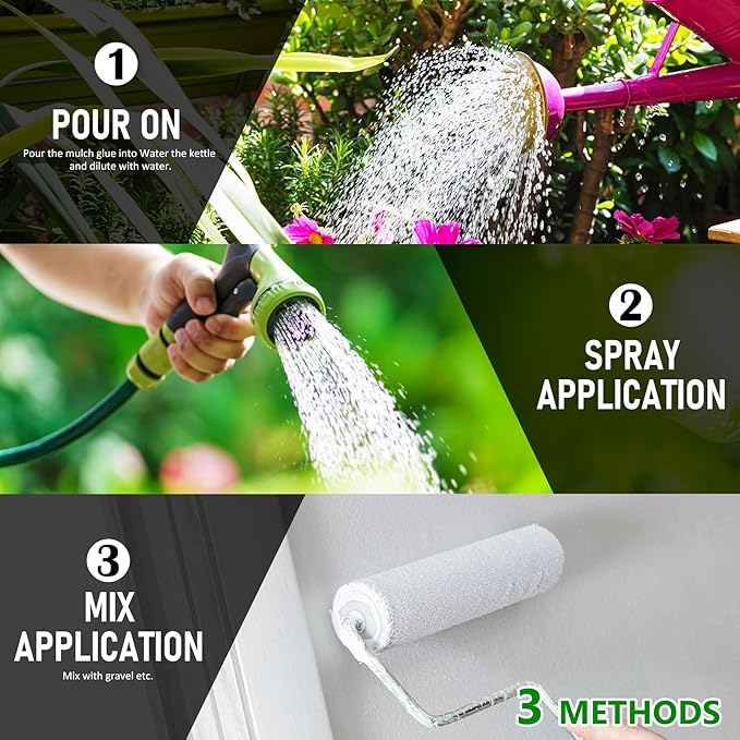 Mulch Glue - 1 Gallon Mulch Adhesive Pea Gravel Binder for Landscaping, Garden - Concentrate Landscape Rock Glue Mulch Stabilizer, Last up to 2 Years, Gravel Glue & Lock for Bonding Bark, Sand