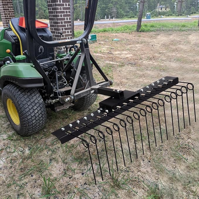 48" Durable Pine Straw Rake Steel Spring Landscape Rake Fits 2" Receiver for Lawn Tractors or ATV/UTV Black