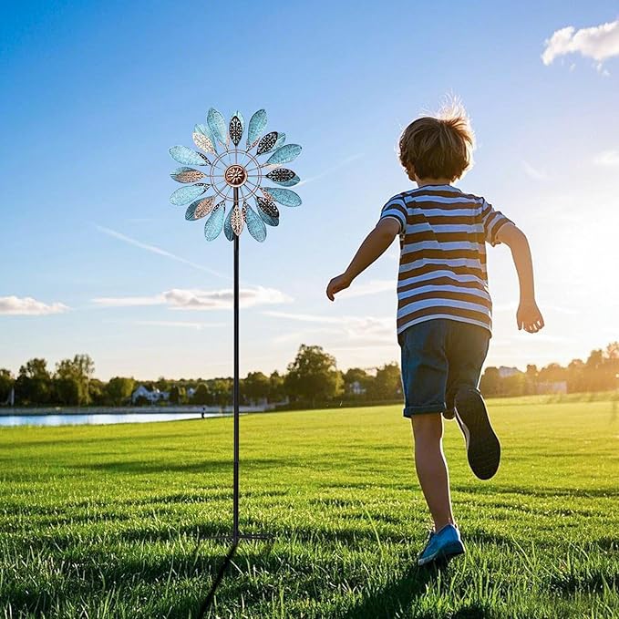 WONDER GARDEN Wind Spinners Outdoor - Metal Wind Spinner Windmill, 4.3 Ft Kinetic Wind Sculpture & Spinners for Yard Patio Lawn Decor