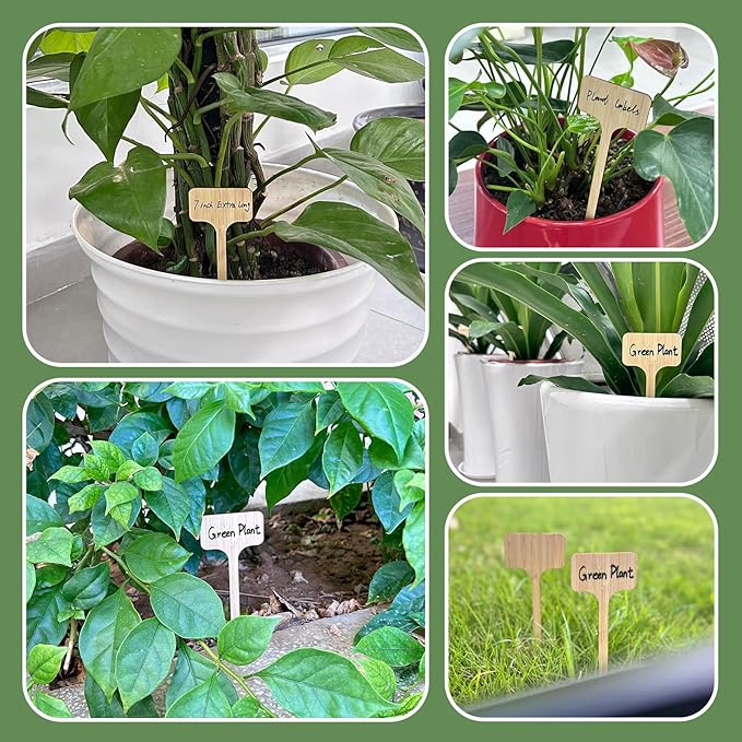 65 Pieces Extra Long Plant Labels, Wooden T-Type Plant Name Tags for Indoor Outdoor Garden Markers, Bamboo Plants Label Stakes for Fruit Herb Seeds Name Stick (7" x 2.28" x 0.07")