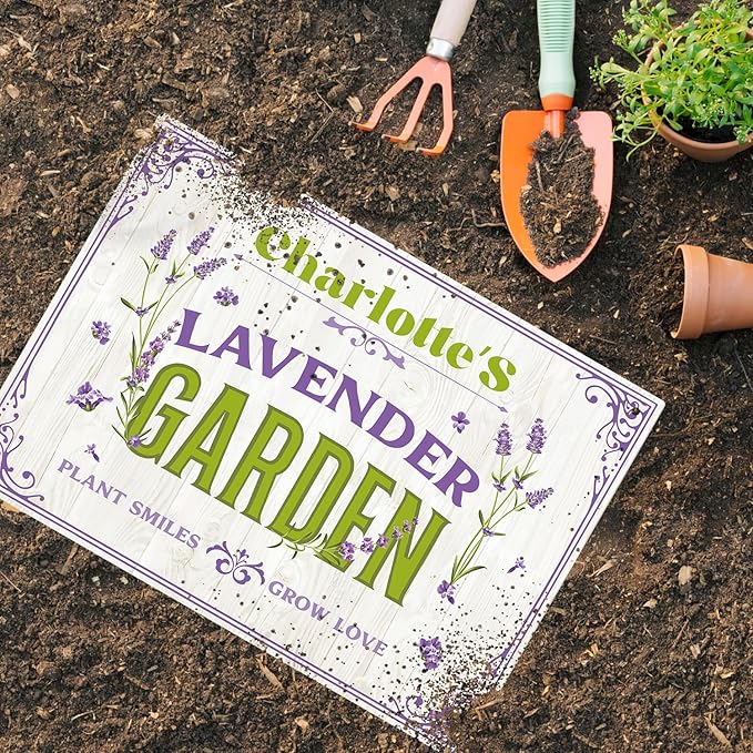 Custom Lavender Garden Sign, Personalized Name for Flower Garden, Christmas Gift and Backyard Décor Sign, 12x18 Inches, Rust Free .063 Aluminum, Fade Resistant, Made in USA by Sigo Signs