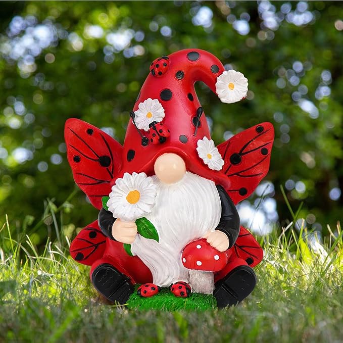 Ladybug Gnomes Decorations Resin Ladybug Figurines Decor Spring Kitchen Decor Gifts for Women Summer Garden Gnomes Decorations Ladybug Gnomes Garden Gnomes Decor Lawn Outdoor Decor