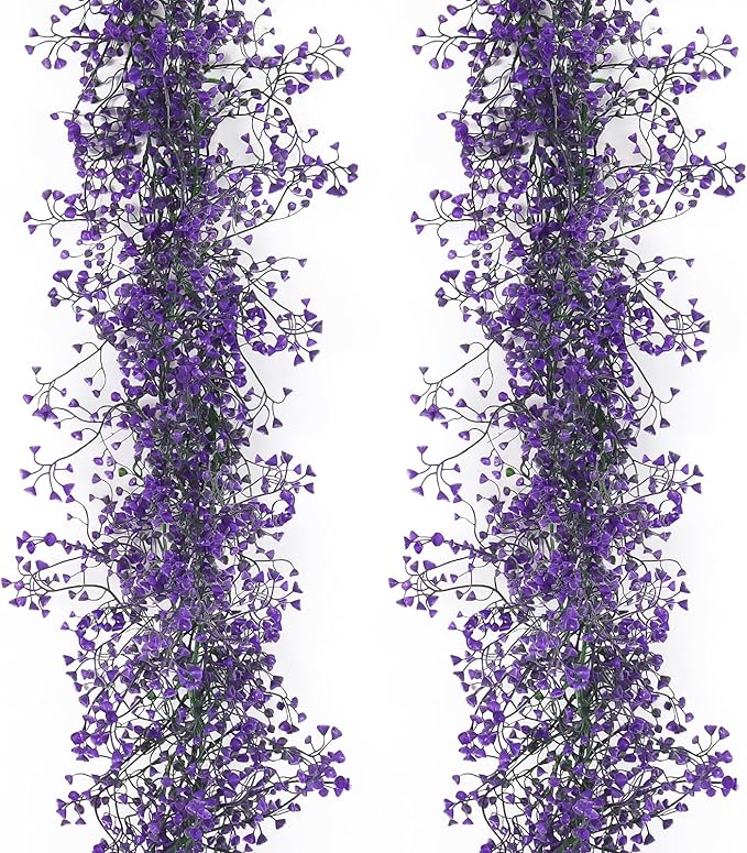 RECUTMS Artificial Hanging Plant 2Pcs 5.6Ft Fake Garland Plant Greenery Faux Ferns Leaves Ivy Garland for Home Indoor Outdoor Wedding Farmhouse Mantle Table Centerpiece Christmas Party Decor(Purple)