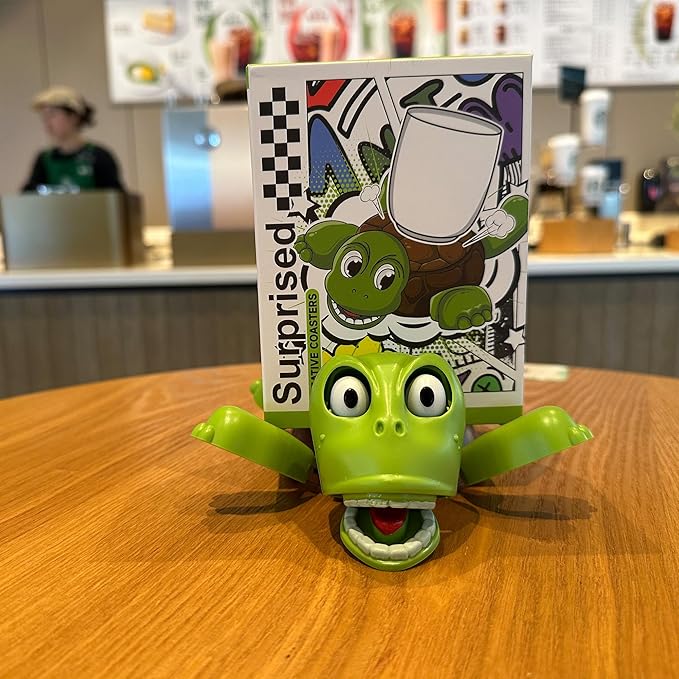 JOD® Turtle Cup Holder, Turtle Coaster with Funny Expression, 2 PCS Cup Holder with Liftable Limbs & Expressive Face for Turtles,Tortoise Lover Gag Gifts Home Decor (2PC-LightGreen)