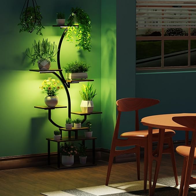Plant Stand Indoor with Grow Lights, 8-Tiered Plant Rack with 3 head lamps, 60.83" Tall Plant Stands for home décor, Corner Flower Shelves for Patio, Balcony, Living Room