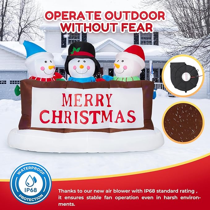 7FT Christmas Inflatables Snowman Christmas Decorations Outdoor, Built-in Colorful LEDs Snowman Blow Up Yard Decoration for Indoor Outdoor Holiday Decorations Yard Garden Decor