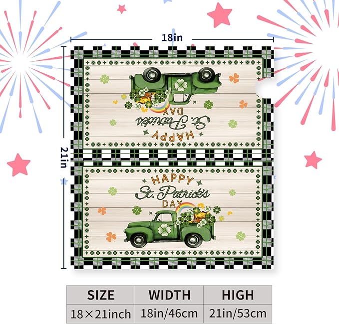 St Patrick Mailbox Covers Magnetic Standard Size Happy St.Patrick's Day Green Truck Shamrocks Rainbow Mailbox Post Cover Buffalo Plaid Gold Coin Clover Mailbox Wrap Decor Waterproof 21X18 inch