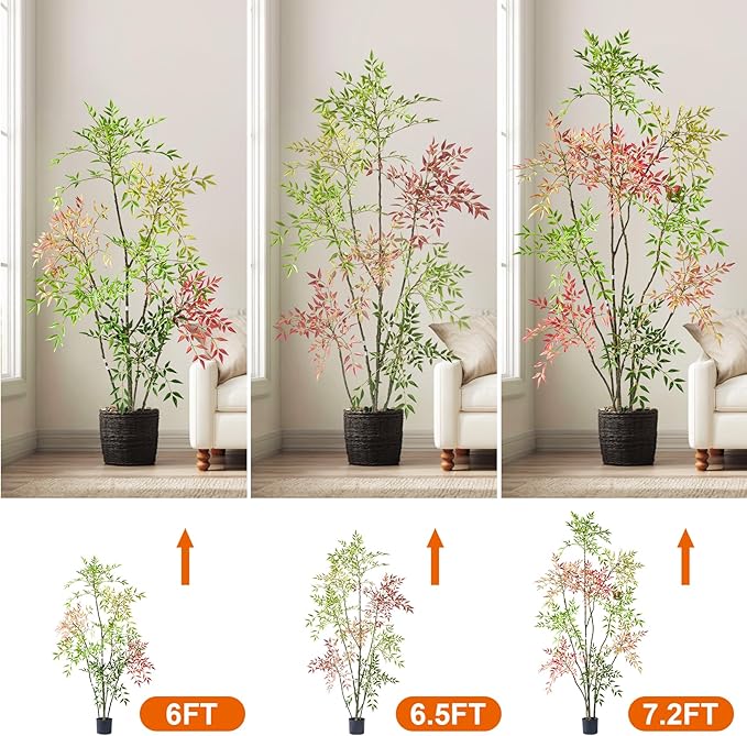 6ft Faux Bamboo Tree Artificial Nandina Tree Artificial Indoor Plants Realistic Fake Potted Tree with 800+ Leaves, Cement Planter - Home Office Decor Perfect for Housewarming Gift Non-Toxic