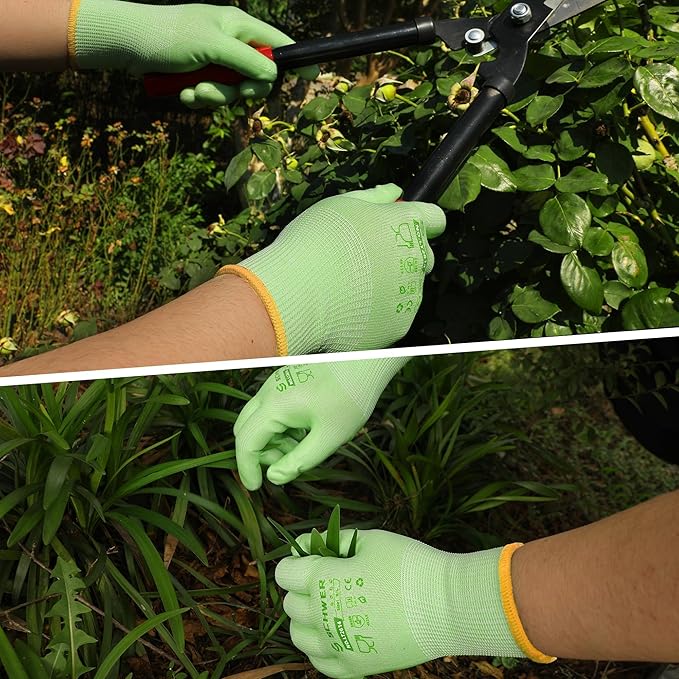 Schwer 12 Pairs Gardening Gloves, Water-based PU Coating, Ultimate Environmental Safety, Comfortable and Breathable Garden Gloves for Men and Women, Working Gloves for DIY, Outdoor Activities, XL