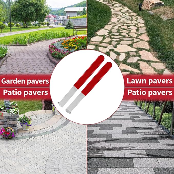 2Pcs Paver Puller Tool,Paver Extractor with Joint Scraper Micro Teeth,Non-Slip Handle for Garden,Patio,Brick,Block and Stone Removal