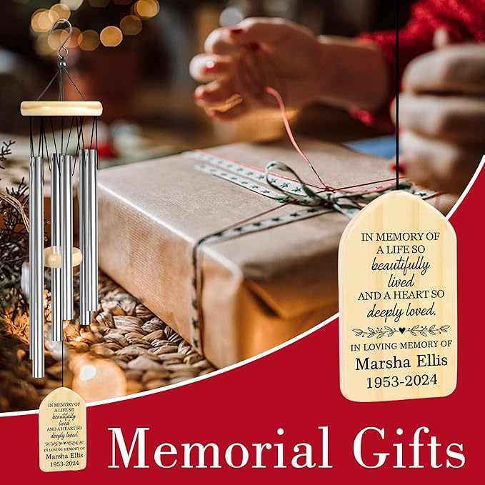 in Memory of a Life so Beautifully Lived Sympathy Wind Chime | Personalized Memorial Wind Chimes | Wind Chimes for Loss of Loved One | Custom in Loving Memory | Gifts for Loss of Loved One
