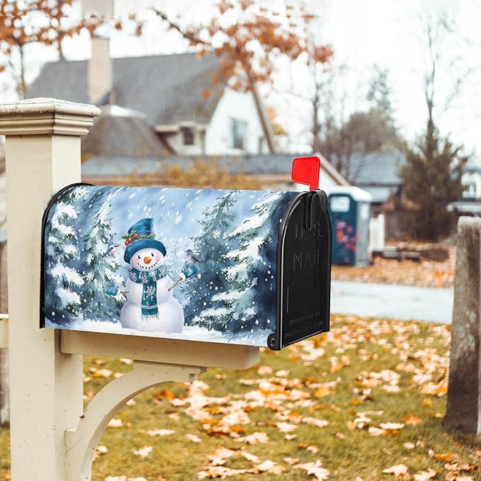 Blue Winter Magnetic Mailbox Cover Snowman Mailbox Cover Magnetic Standard Size 21 X 25.5 Inch Christmas Tree Mailbox Post Cover Mailbox Wraps Mailbox Decor for Home Garden Outdoor Yard