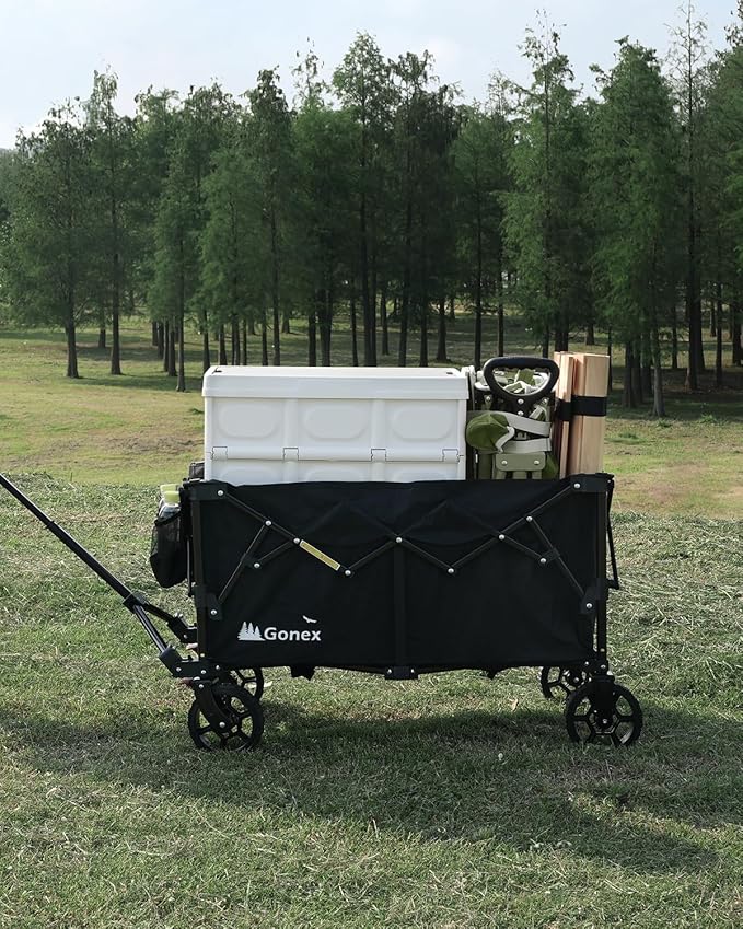 Gonex 38''L Collapsible Foldable Wagon Cart with 360lbs Weight Capacity, 220L Folding Utility Garden Cart with Detachable Wheels for Grocery Sports Shopping Camping - Black