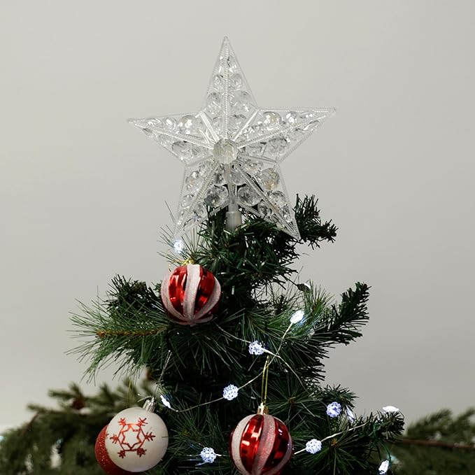 Alpine Corporation 9" H Star Tree Topper with Multi-Color LED Lights, Christmas Decoration