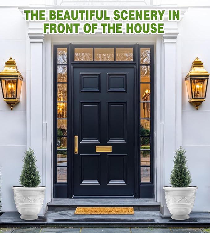 Two 2FT Tall Artificial Evergreen Trees, Beautiful and Realistic Human-Potted False Cypress, an Evergreen Plant for Home Porch Decoration,suitable for interior, office, living room and room decoration