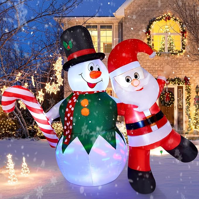 CAMULAND Christmas Inflatable, 6FT Inflatable Snowman and Santa Claus with Built-in LED Lights, Outdoor Christmas Decorations Blow-up Decor for Yard, Garden and Party