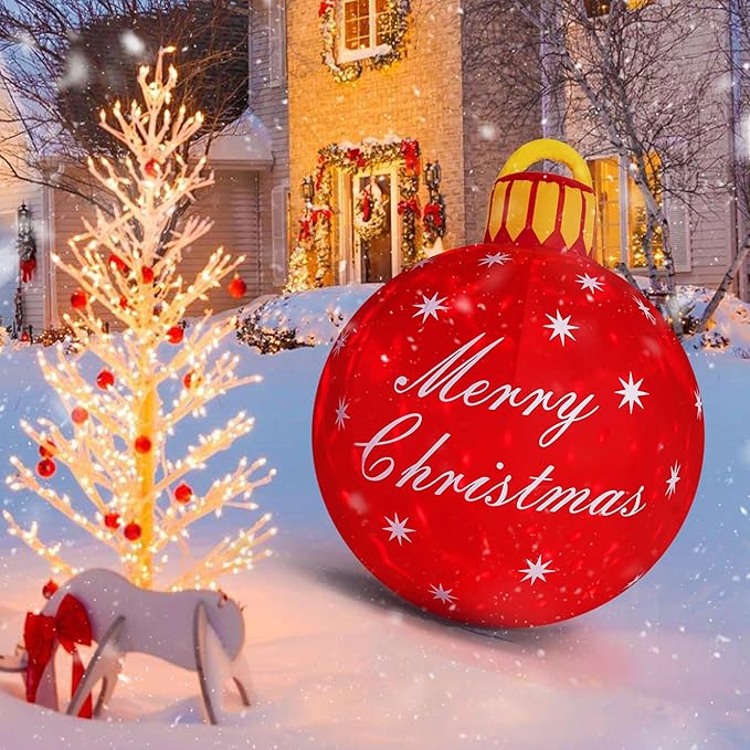 4FT Giant Merry Christmas Inflatables Outdoor Decorations Blow Up Cute Christmas Decor Built-in LED Xmas Yard Outside Indoor Party Lawn Garden Porch Lawn Holiday(4FT Merry Christmas Ball)