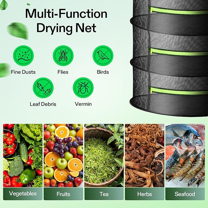 VIVOSUN 8-Layer Mesh Drying Rack Hanging Design with Green Zippers for Dehydrating, Indoor and Outdoor Pruning Shears Included
