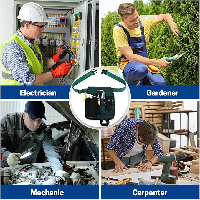 Garden Tool Belt, 6 Pocket Gardening Tool Waist Pouch with Adjustable Waist Strap, Gardening Belt Apron for Men Women