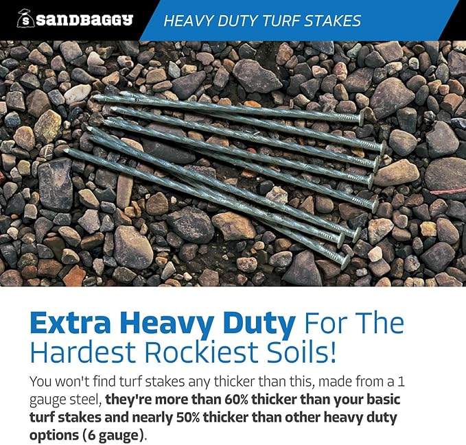 Sandbaggy 12" Heavy Duty Galvanized Artificial Turf Stakes - Spiral Landscape Nails - Ground Spikes/Pins, Synthetic Grass, Lawn, Edging, Weed Barrier Fabric (12 inch - Ultra Heavy Duty, 25, Count)