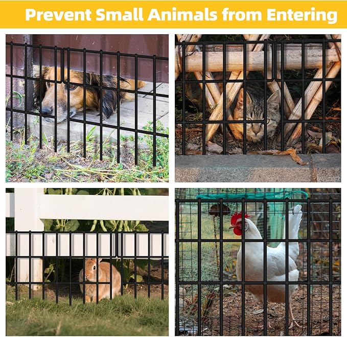 14 Panels Garden Fence Animal Barrier, Animal Barrier Fences No Dig Fence, 19.83ft(L) x 13in(H) Dog Fencing Rabbit Fences, 1.5in Spike Spacing Rustproof Metal Fences Border for Outdoor Yard