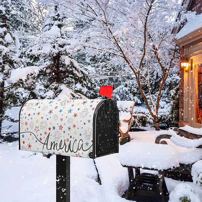 Fourth of July Firework Mailbox Covers Magnetic Patriotic Mail Box Cover Colorful Star Post Letter Box Cover Wrap Home Decor Outdoor Yard Decoration for Garden Standard Size 21x18 in