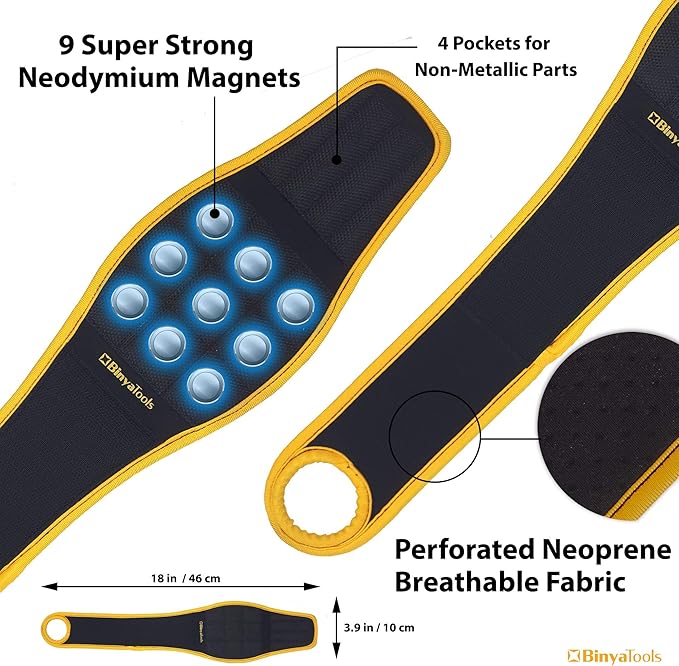 BINYATOOLS Magnetic Wristband for Tools Magnet Screw Holder Wrist Support Keeps Screws Nails Drill Bits Handy Unique Tool Gadgets for Men's & Dad Perfect Christmas Gifts Stocking Stuffers (BLACK)