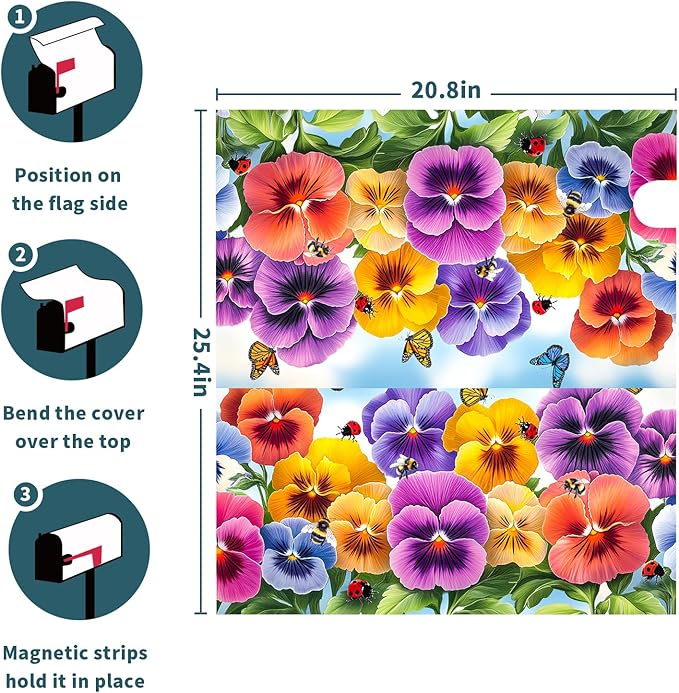 Spring Floral Magnetic Mailbox Cover Flower Mailbox Cover Magnetic Standard Size 21 X 25.5 Inch Butterfly Mailbox Post Cover Mailbox Wraps Mailbox Decor for Home Garden Outdoor Yard