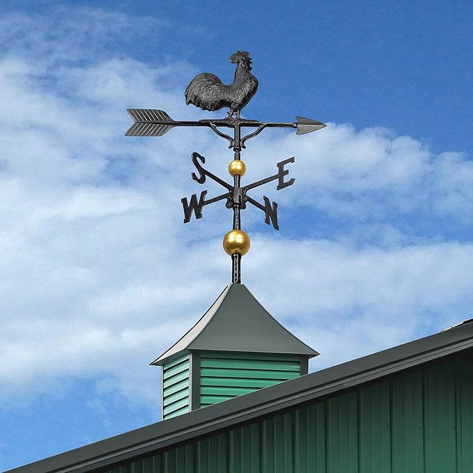 Address Number Store 32” Aluminum Deluxe 3D Rooster Weathervane 300 Series-Mount Included (Black)