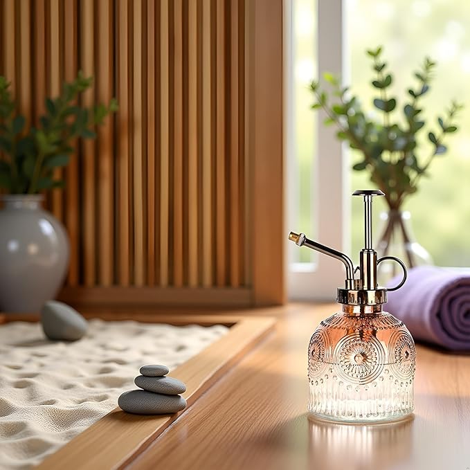Glass Plant Mister Spray Bottle, Vintage Plant Spritzer, Succulent Watering Bottle Glass with Top Pump, Small Plants Sprayer Watering Can for Indoor Outdoor House(Brown and White Gradient Color)