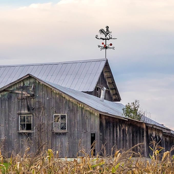 Rooster Weathervane Roof Mount, Rust-Resistant & Durable Metal Wind Direction Indicators, Decor Weather Vane for Yard, Outside, Garden, Shed, Farmhouse & Chicken Coop (Rooster)