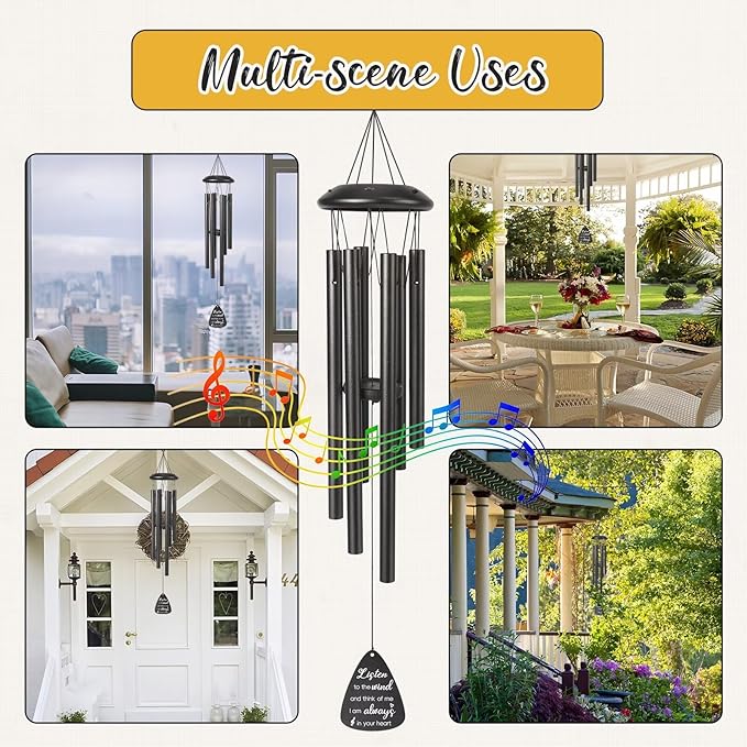 Memorial Gifts for Loss of Loved one, 25''Memorial Wind Chimes of Sympathy Gifts for Loss of Love one,Condolence/Bereavement/Remembrance Gift,Windchime in Memory,Funeral Decor for Garden Outside,Black