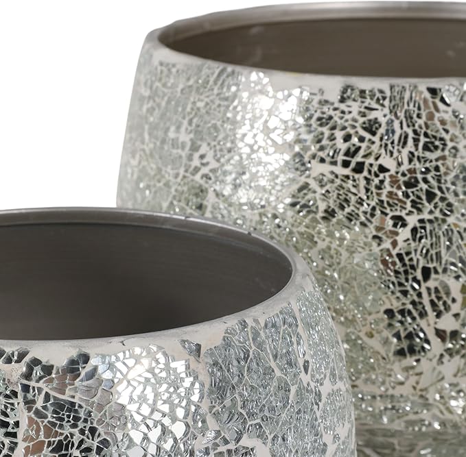 Flower Pots and Planters for Home Decor – Mosaic Indoor and Outdoor Plant Pots for Garden, Patio, or Room – Modern Pots for Indoor Plant Stand for Herbs, Succulents, or Ferns Set of 2 – 8", 6" Silver