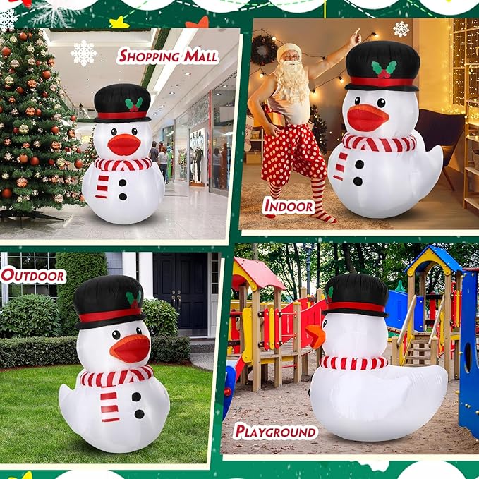 Leyndo 5FT Christmas Inflatables Decoration Outdoor Inflatables Duck with Build-in LEDs Lights Giant Blow Up Duck Wear Snowman Costume for Mall Garden Patio Lawn Indoor Party