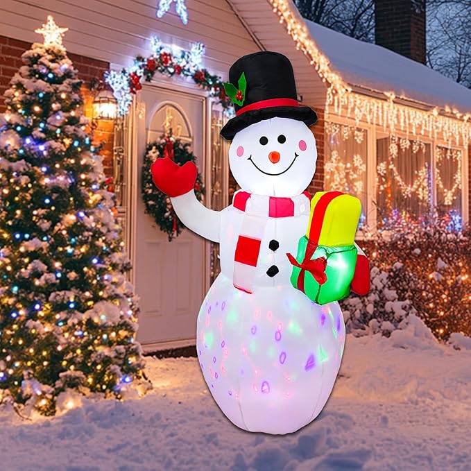 5FT Rotating LED Inflatable Snowman Outdoor Decor - Christmas Blow Up Yard Decoration with Waterproof Design, Holiday Lawn Ornament for Xmas Party Ideal Kids Gift