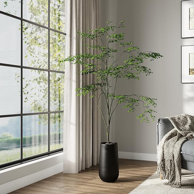 DTY Signature Mount Princeton Tall Planter - Small Black 7.3 Inch Height Modern Indoor & Outdoor Fiberstone Planter for Outdoor Plants