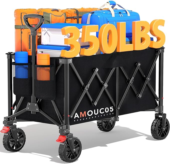 Collapsible Folding Wagon Cart,Portable Large Capacity Utility Wagon Cart for Camping Fishing Sports Shopping