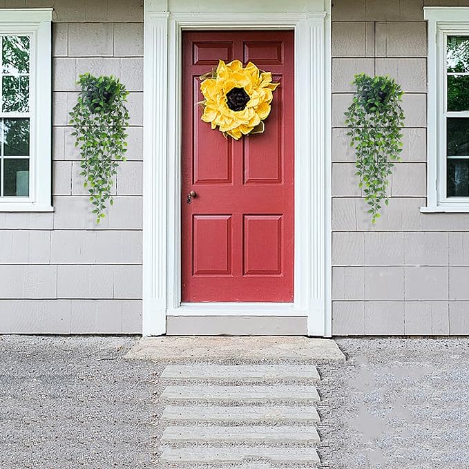 Artificial Hanging Plants,2 Pack Fake Wall Plants,Faux Mandala Vines Potted Plant,Plastic Greenery with Wall Planter for Indoor Outdoor Garden Patio Office Décor