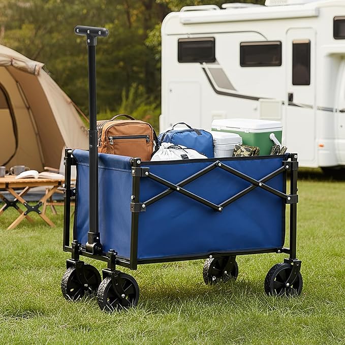 NEWBULIG Collapsible Wagon Cart with Wheels Foldable - Folding Utility Heavy Duty Wagons Carts for Grocery Sports Garden Shopping Camping Wheelbarrows