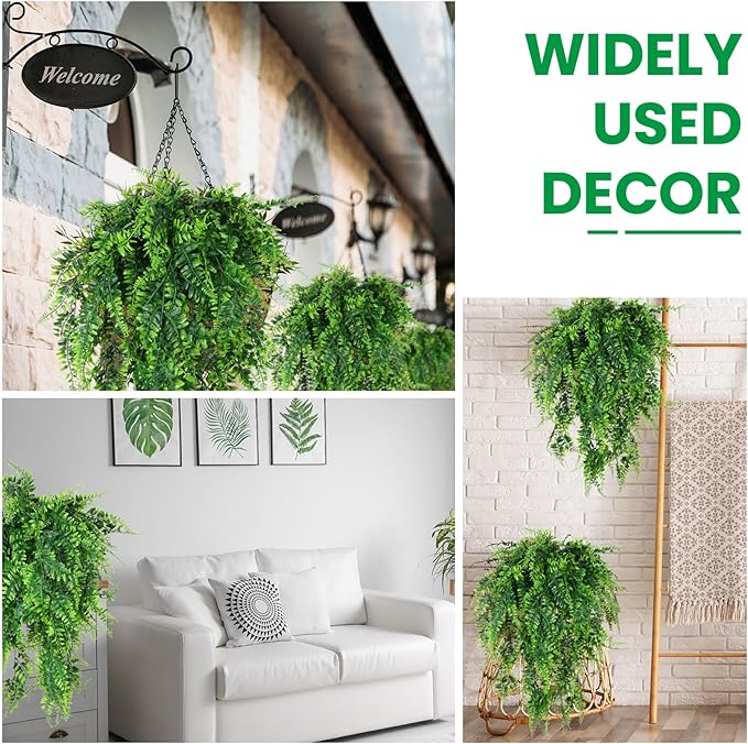 Geosar 48 Pcs Artificial Hanging Plants 32 Inch Hanging Boston Ferns Plastic Fake Plants for Wall Room Garden Wedding Garland Indoor Outdoor Decoration, No Basket