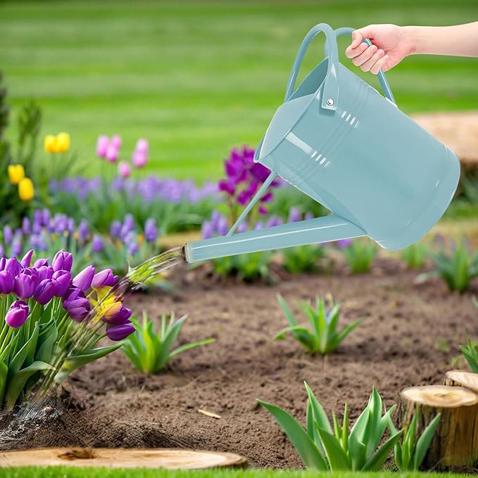 Galvanized Watering Can for Outdoor Indoor Plants, 1.7 Gallon Blue Decorative Countryside Style Water Can with Removable Spout, Metal Watering Can for Indoor Plants and Garden Flower
