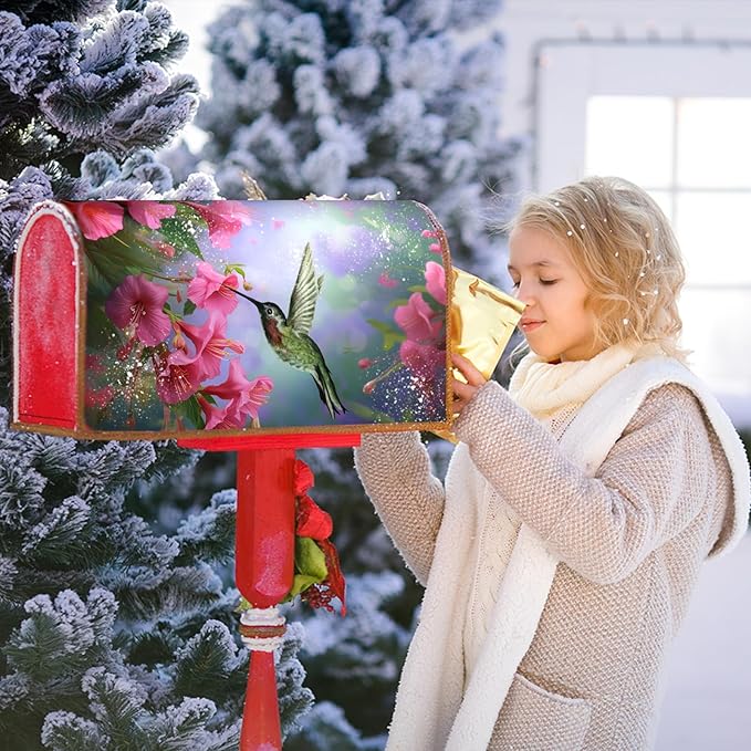 Flowers Magnetic Mailbox Cover - 18 x 21 Inch Bird & Floral Design - Spring/Summer Mailbox Wrap